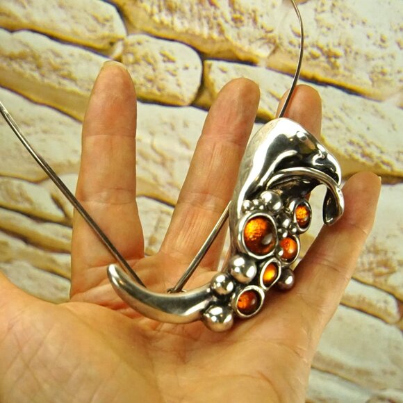 Rare Israel Amber & 925 Silver Calla Lily Combo: Pendant Necklace or Brooch - Picture 9 of 15